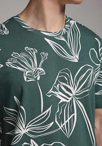Image de T-shirt À Manches Courtes Vert Regular Fit Imprimé Homme