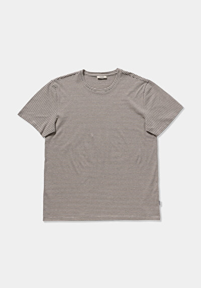 Image de T-shirt À Manches Courtes Ecru Regular Fit Rayé Homme