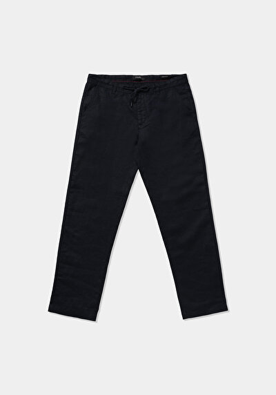 Image de Pantalon Marine Straight Leg Medium Rise En Lin Regular Fit Homme