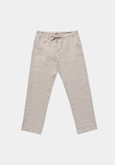 Image de Pantalon Blanc Straight Leg Medium Rise En Lin Regular Fit Homme