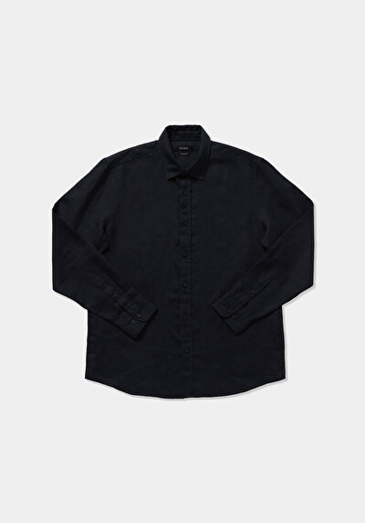 Image de Chemise À Manches Longues Marine Regular Fit Droit Lin Homme