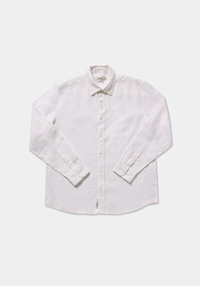 Afficher les détails de Chemise À Manches Longues Blanc Regular Fit Droit Lin Homme