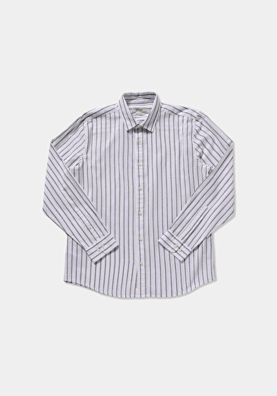 Image de Chemise À Manches Longues Vert Regular Fit Rayé Lin Homme