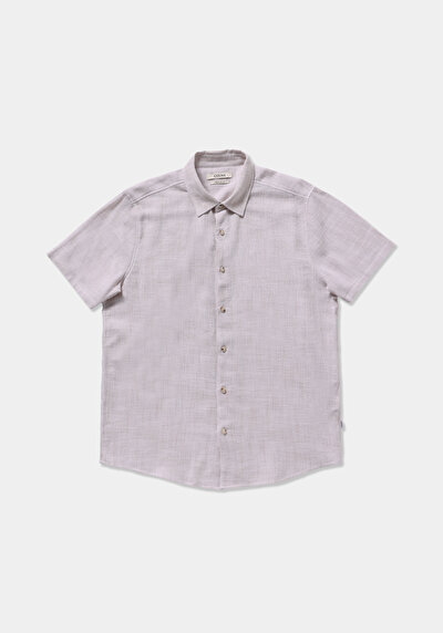 Image de Chemise À Manches Courtes Beige Droit Regular Fit Homme