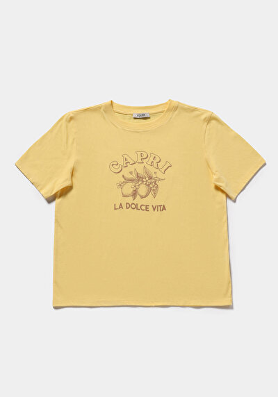 Image de T-shirt À Manches Courtes Jaune Regular Fit Imprimé Femme