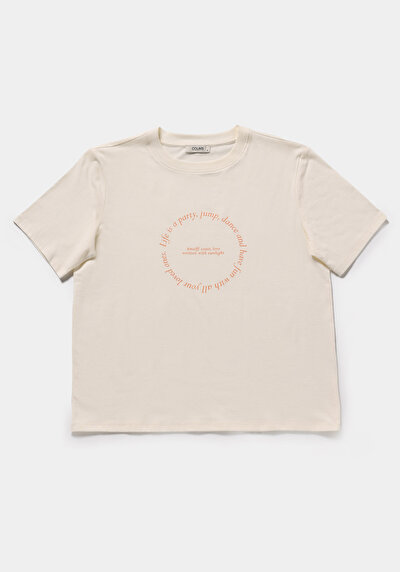 Image de T-shirt À Manches Courtes Ecru Regular Fit Imprimé Femme