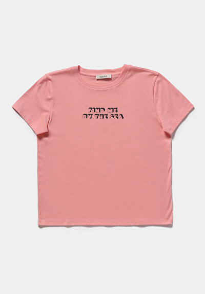 Image de T-shirt À Manches Courtes Rose Regular Fit Imprimé Femme