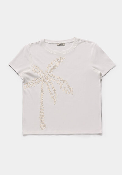 Image de T-shirt À Manches Courtes Blanc Regular Fit Brodé Femme