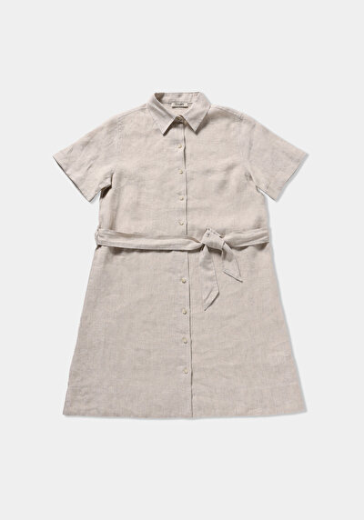Image de Robe Beige Regular Fit Manches Courtes Mini Uni Femme