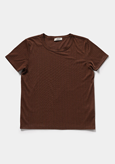 Image de T-shirt À Manches Courtes Marron Regular Fit Droit Femme