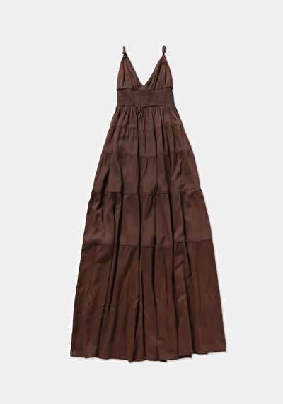 Image de Robe Marron Regular Fit  Maxi Sergé Femme
