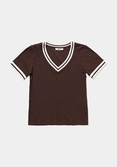 Image de T-shirt À Manches Courtes Marron Slim Fit Droit Femme