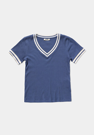 Image de T-shirt À Manches Courtes Bleu Slim Fit Droit Femme