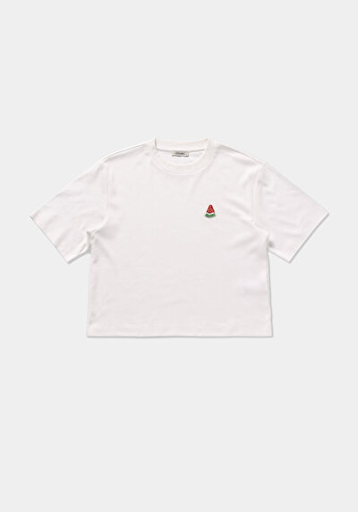 Image de T-shirt À Manches Courtes Blanc Regular Fit Brodé Femme