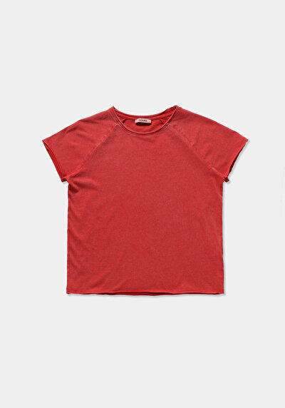 Image de T-shirt À Manches Courtes Rouge Regular Fit Droit Femme