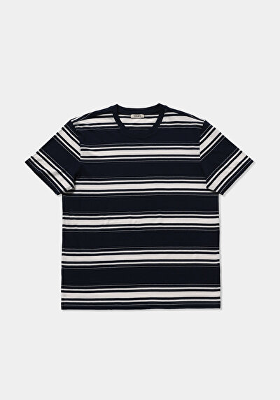 Image de T-shirt À Manches Courtes Marine Regular Fit Rayé Homme