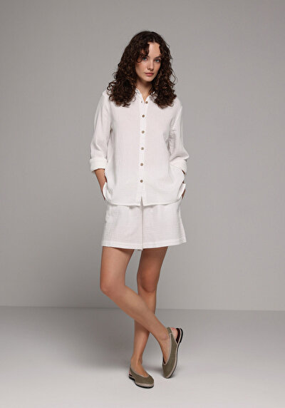 Afficher les détails de Chemise À Manches Longues Blanc Regular Fit Droit Mousseline Femme