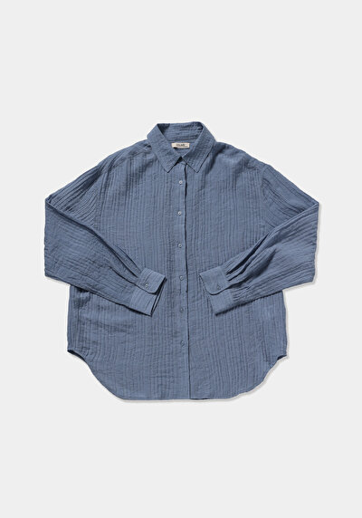 Image de Chemise À Manches Longues Bleu Oversize Fit Droit Uni Femme
