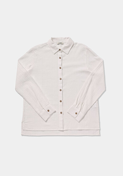 Afficher les détails de Chemise À Manches Longues Blanc Regular Fit Droit Mousseline Femme