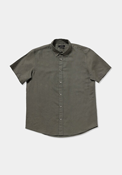 Image de Chemise À Manches Courtes Kaki Droit Regular Fit Homme