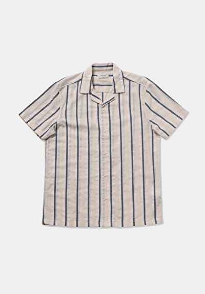Image de Chemise À Manches Courtes Marron Rayé Regular Fit Homme