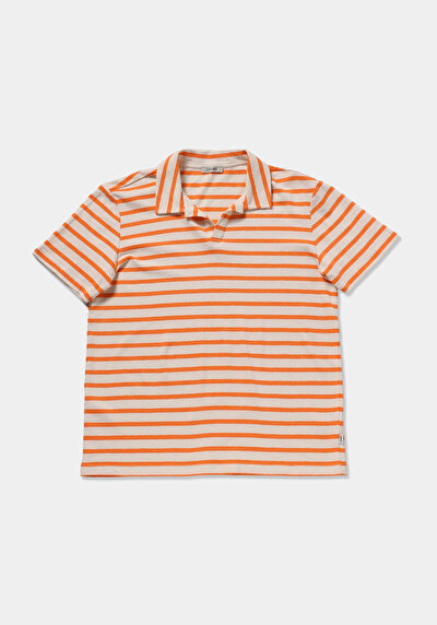 Image de T-shirt Polo À Manches Courtes Orange Rayé Regular Fit Homme