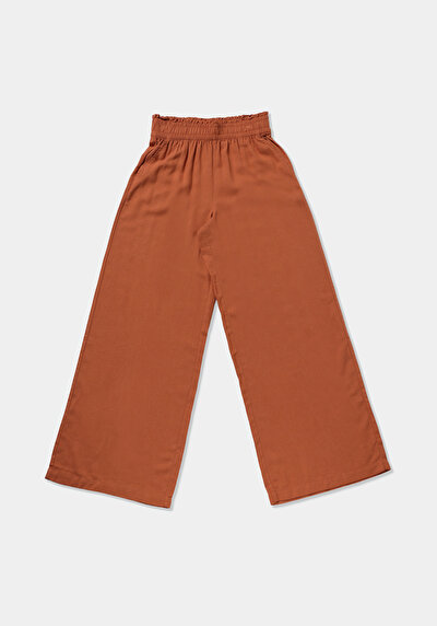 Afficher les détails de Pantalon Marron Wide Leg High Rise En Uni Regular Fit Femme
