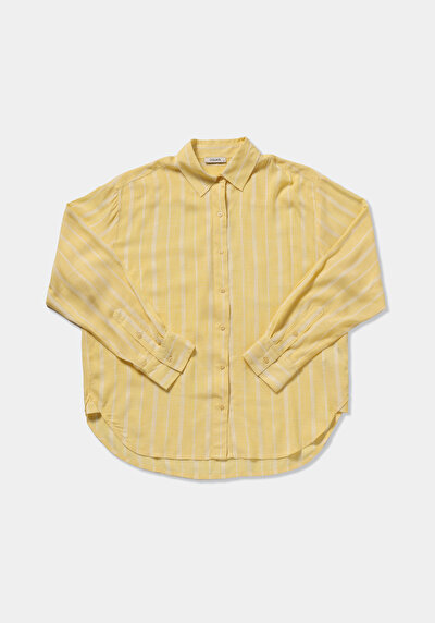 Image de Chemise À Manches Longues Jaune Boyfriend Fit Rayé Ratière Femme