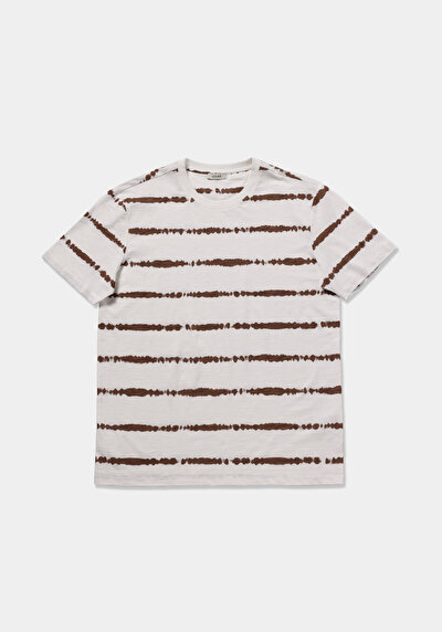 Image de T-shirt À Manches Courtes Marron Regular Fit Rayé Homme
