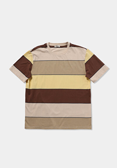 Image de T-shirt À Manches Courtes Jaune Regular Fit Rayé Homme