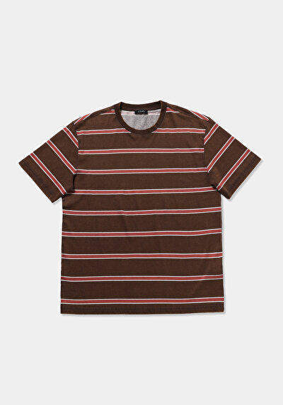 Image de T-shirt À Manches Courtes Marron Comfort Fit Rayé Homme