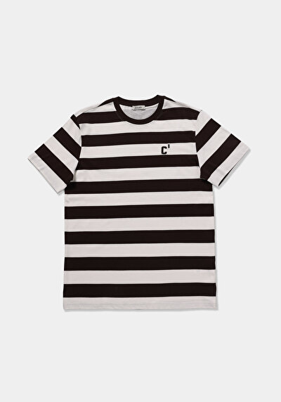 Image de T-shirt À Manches Courtes Marron Regular Fit Rayé Homme