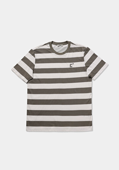 Image de T-shirt À Manches Courtes Blanc Regular Fit Rayé Homme