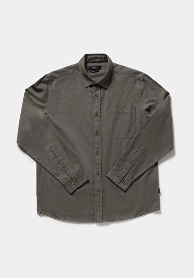 Image de Chemise À Manches Longues Vert Regular Fit Droit Sergé Homme