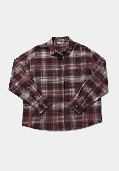 Image de Chemise À Manches Longues Rose Regular Fit Plaid Sergé Femme