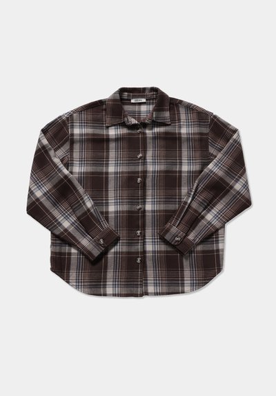 Image de Chemise À Manches Longues Marron Regular Fit Plaid Sergé Femme