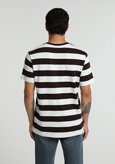 Image de T-shirt À Manches Courtes Marron Regular Fit Rayé Homme