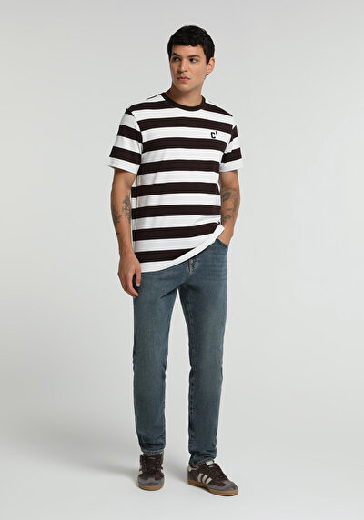 Image de T-shirt À Manches Courtes Marron Regular Fit Rayé Homme