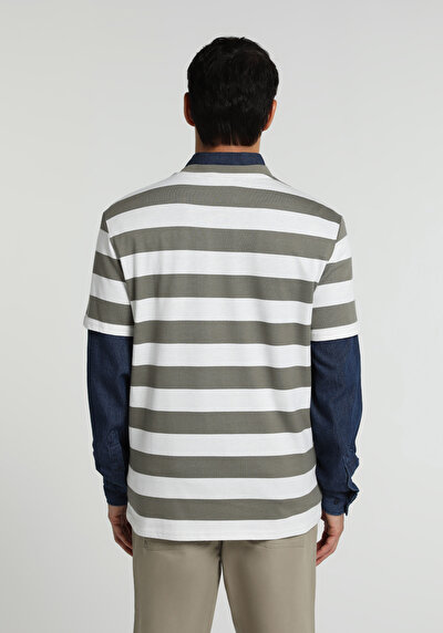 Image de T-shirt À Manches Courtes Blanc Regular Fit Rayé Homme