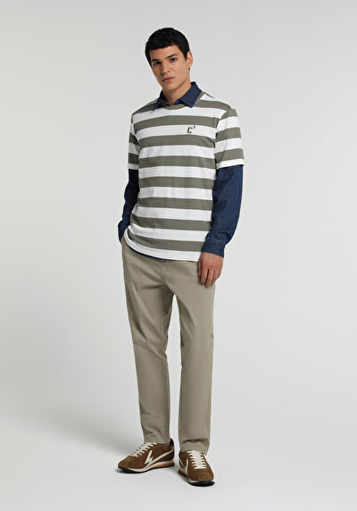 Image de T-shirt À Manches Courtes Blanc Regular Fit Rayé Homme