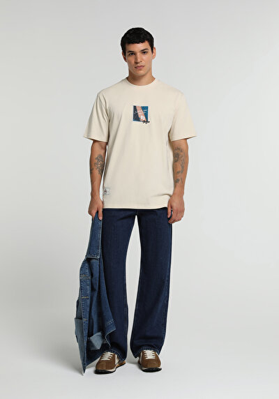 Image de T-shirt À Manches Courtes Beige Comfort Fit Droit Homme