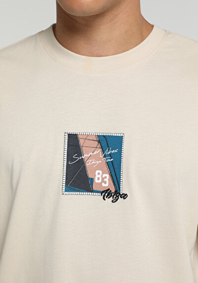 Image de T-shirt À Manches Courtes Beige Comfort Fit Droit Homme