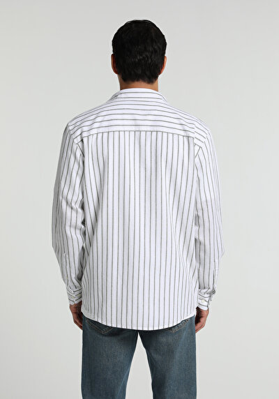 Image de Chemise À Manches Longues Vert Regular Fit Rayé Lin Homme