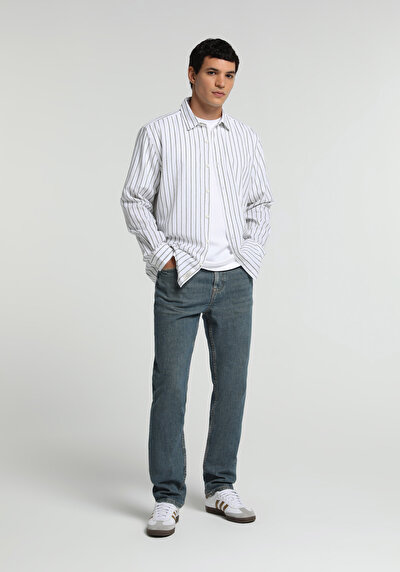 Image de Chemise À Manches Longues Vert Regular Fit Rayé Lin Homme