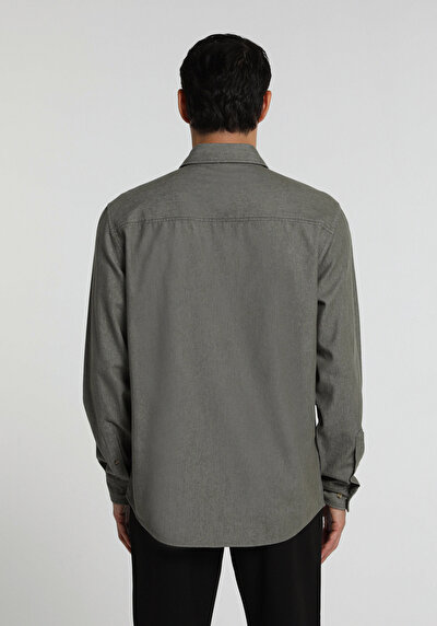 Image de Chemise À Manches Longues Vert Regular Fit Droit Sergé Homme