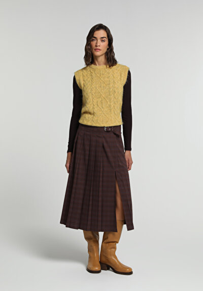 Image de Jupe Marron Midi Plaid Uni Mdi Femme