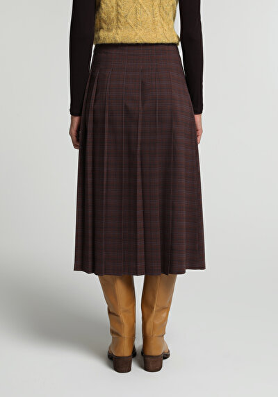 Image de Jupe Marron Midi Plaid Uni Mdi Femme