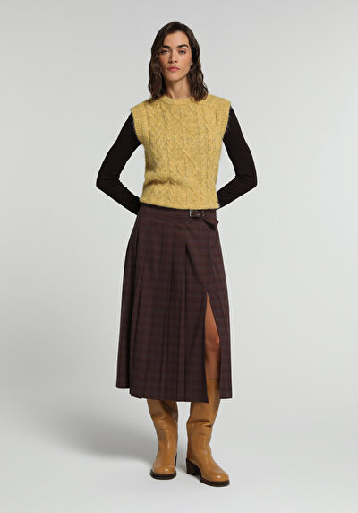 Image de Jupe Marron Midi Plaid Uni Mdi Femme