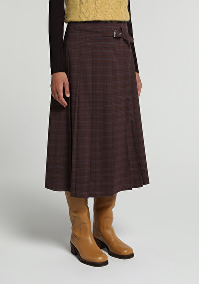 Image de Jupe Marron Midi Plaid Uni Mdi Femme