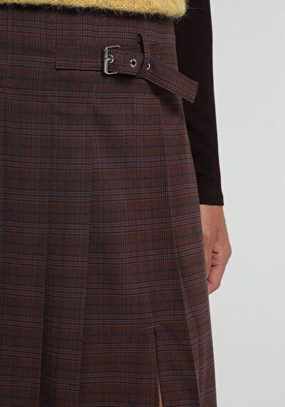 Image de Jupe Marron Midi Plaid Uni Mdi Femme